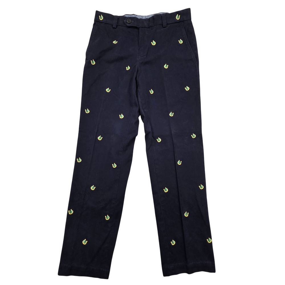 Brooks Brothers Milano Fit Navy Blue Embroidered Horseshoe Clover Pants 30x30